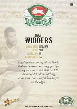2008 NRL Centenary #178 Dean Widders Back